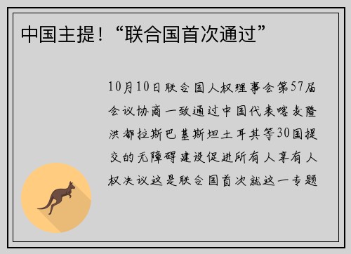 中国主提！“联合国首次通过”